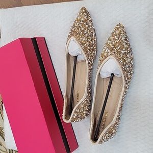 QXCXINGDY gold beaded flats rhinestones pearls pointed toe red sole 9.5/40 New…